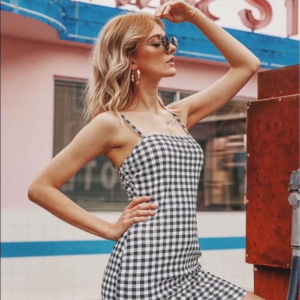 checkered plaid black and white bodycon dress